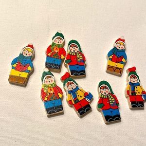 Bundle of 8 Christmas Caroler Wooden Buttons